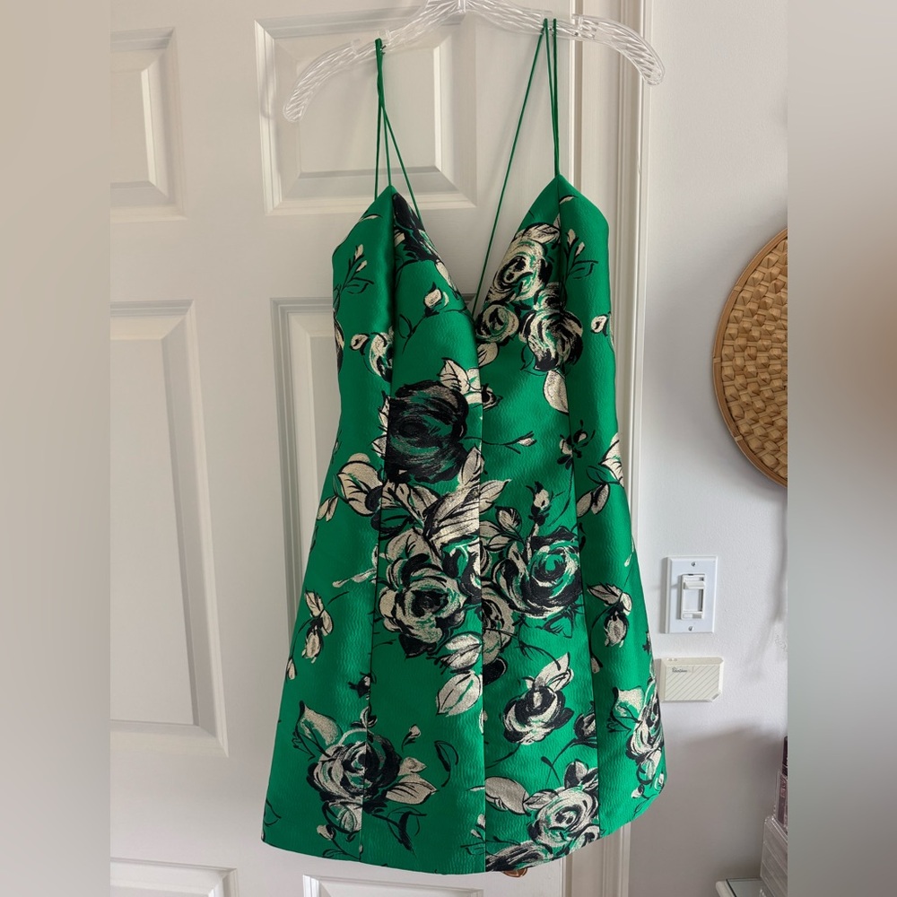 Alice + Olivia Green Floral Party Mini Dress
